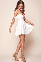 Caitlin Button Front Floral Accent Dress White